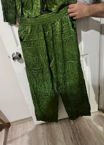 Yeşil Keten Midi Takım Düğmeli - Görsel 4