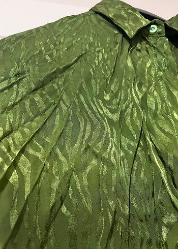 Yeşil Keten Midi Takım Düğmeli - Görsel 3