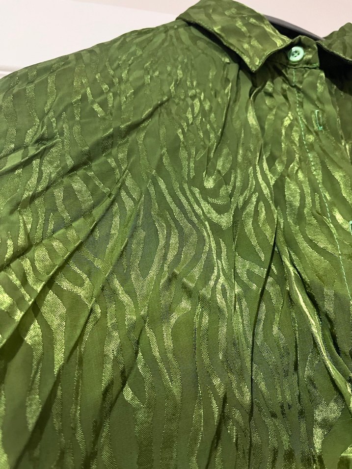 Yeşil Keten Midi Takım Düğmeli - Görsel 3