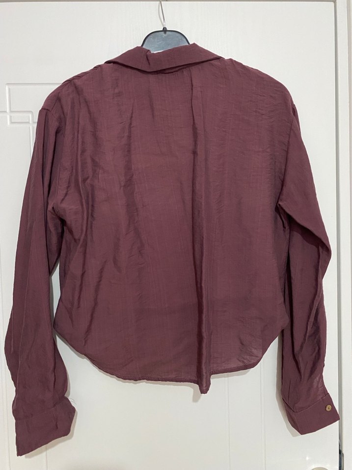 Bordo Keten Salaş Kadın Gömlek - Görsel 5