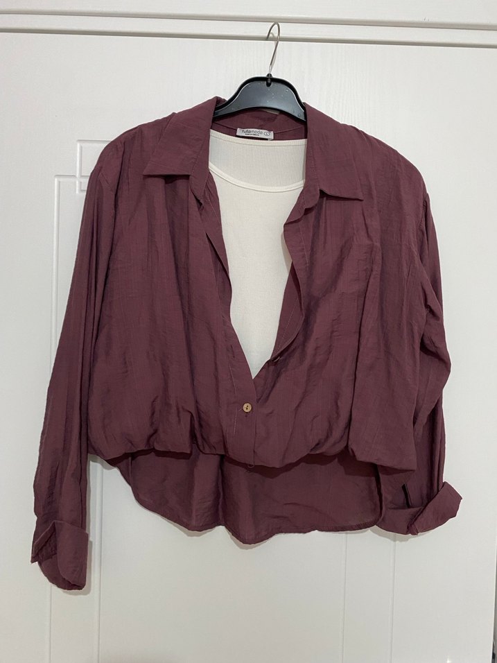 Bordo Keten Salaş Kadın Gömlek - Görsel 2