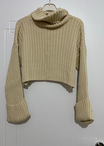 Bej İnce Triko Boğazlı Kadın Kazak - Görsel 4