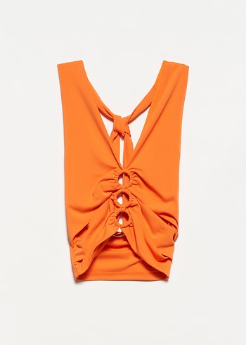 Turuncu Drapeli Boyundan Bağlamalı Crop Top - Görsel 2