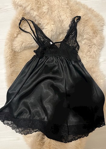 Siyah Dantelli Babydoll Gecelik - Görsel 3