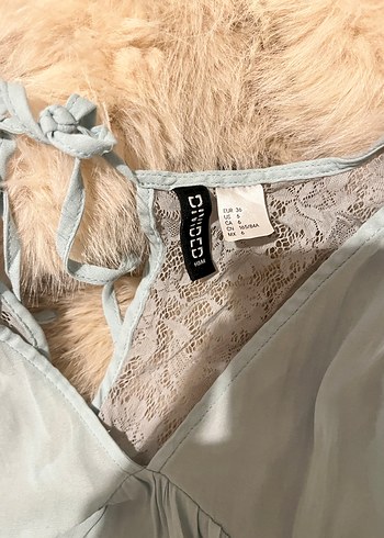 H&M Dantel Detaylı Turkuaz Fairy Uzun Kollu Bluz - Görsel 4