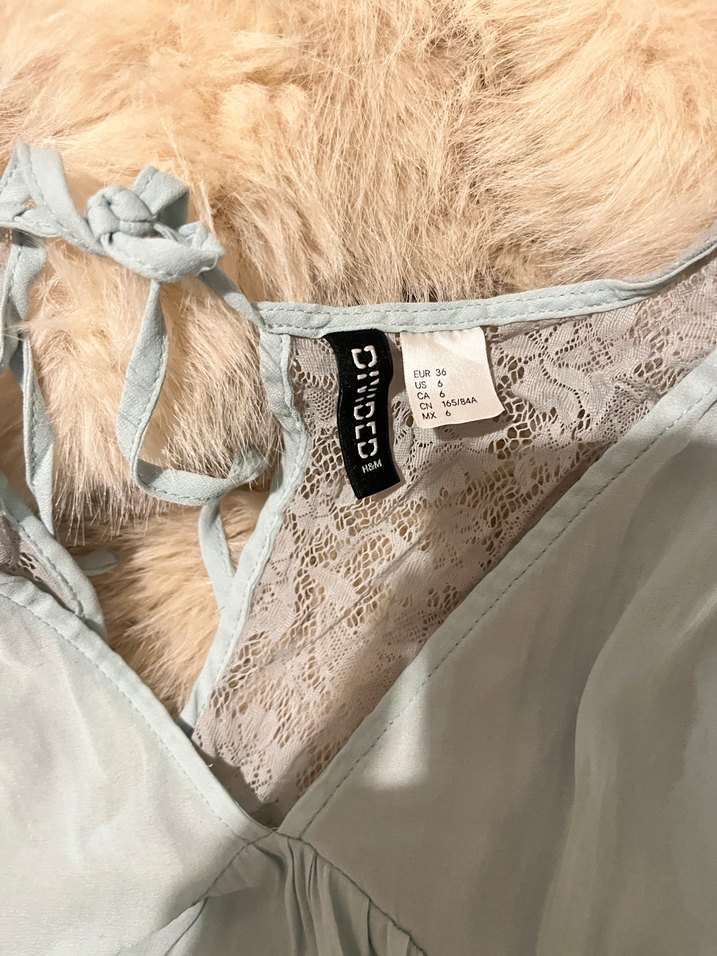 H&M Dantel Detaylı Turkuaz Fairy Uzun Kollu Bluz - Görsel 4