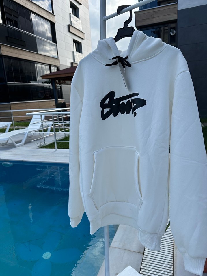 Beyaz Baskılı Oversize Sweatshirt - Görsel 2