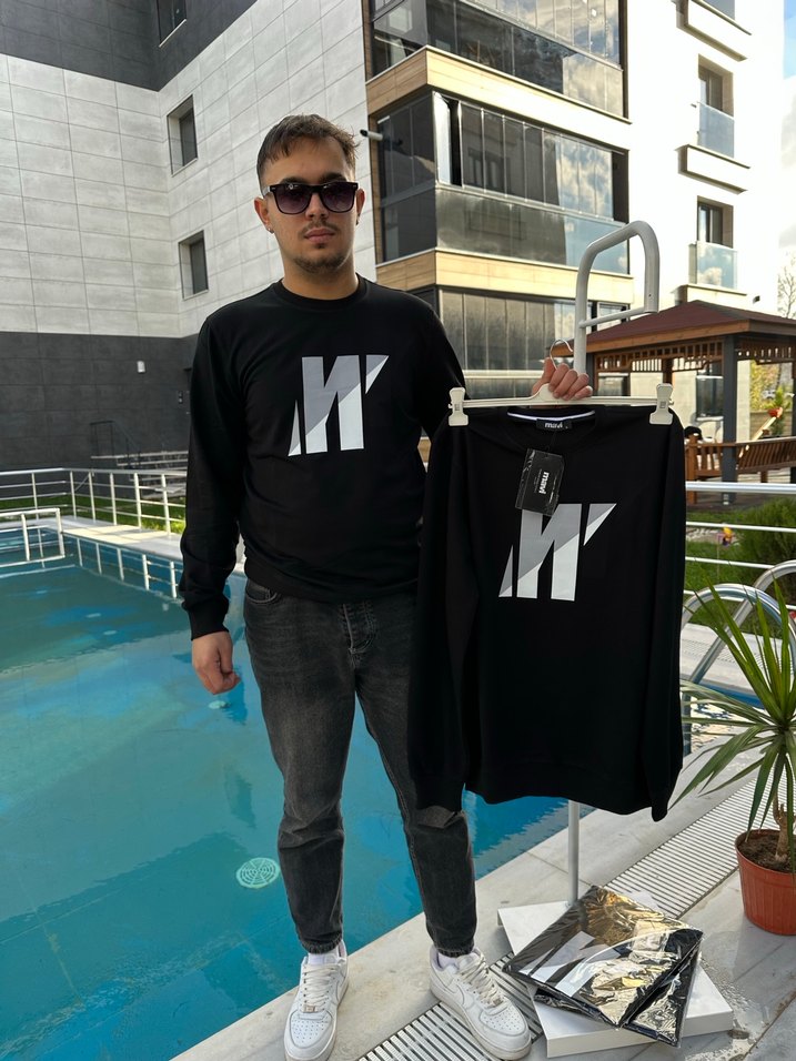 Siyah Baskılı Erkek Sweatshirt - Görsel 2