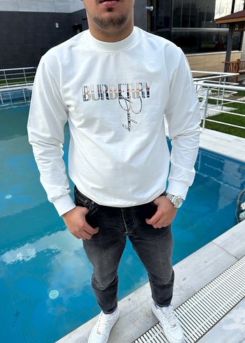 Beyaz Baskılı Denim Erkek Sweatshirt - Görsel 3