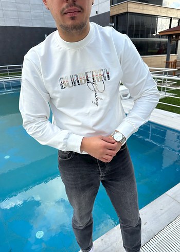 Beyaz Baskılı Denim Erkek Sweatshirt - Görsel 2