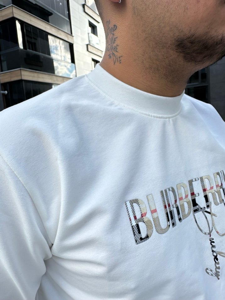 Beyaz Baskılı Denim Erkek Sweatshirt - Görsel 5