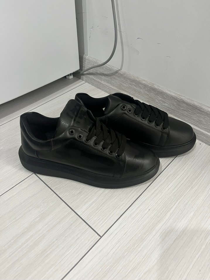 Erkek Siyah Deri Sneakers - Görsel 2