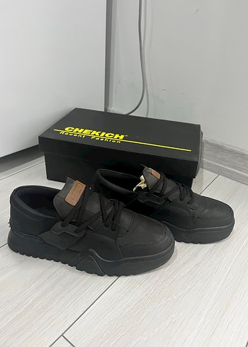 Siyah Erkek Spor Ayakkabı, Tokalı, Desenli - Görsel 3