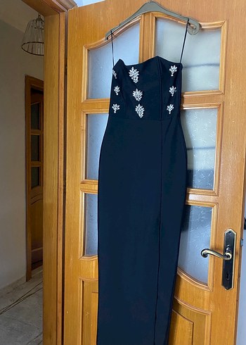 Siyah Straplez Uzun Abiye Elbise - Görsel 3