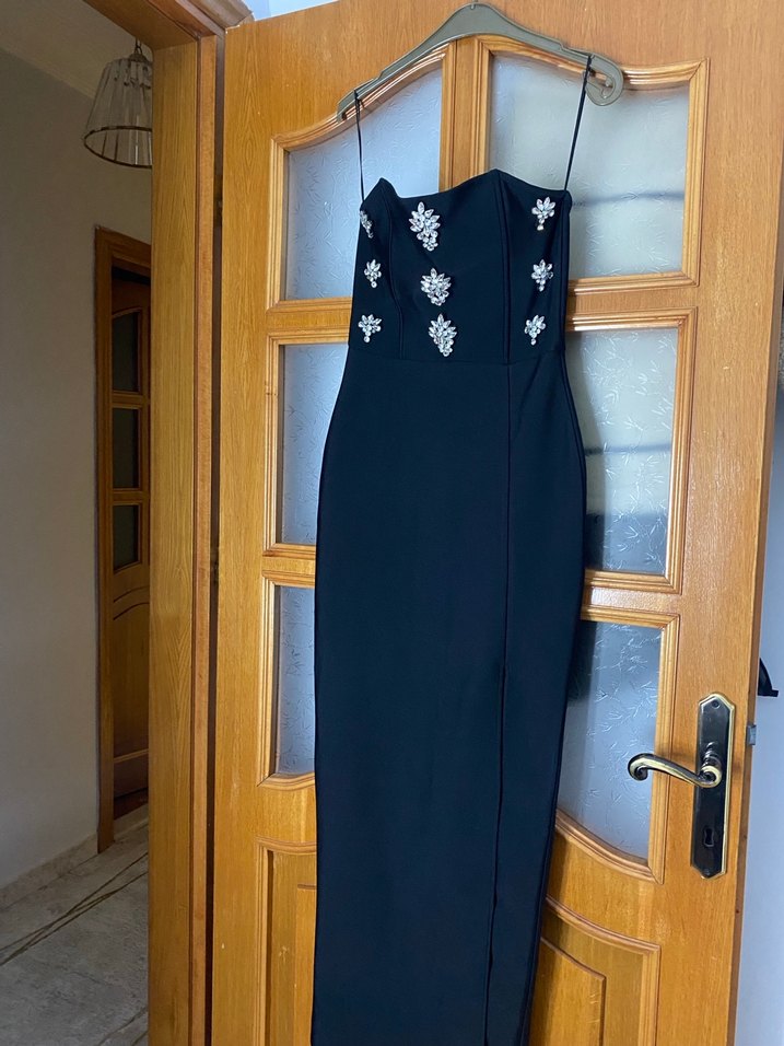 Siyah Straplez Uzun Abiye Elbise - Görsel 3