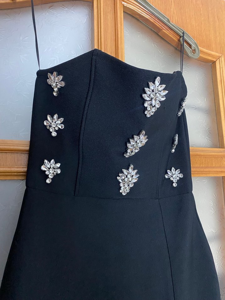 Siyah Straplez Uzun Abiye Elbise - Görsel 2