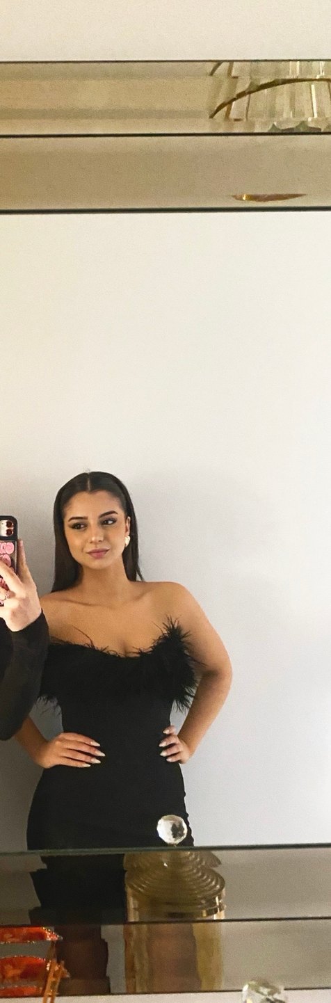 Kürk Detaylı Siyah Straplez Mini Elbise - Görsel 4