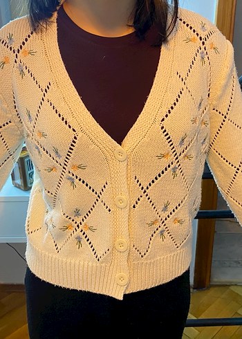 Beyaz V Yaka Kadın Triko Kazak - Görsel 2