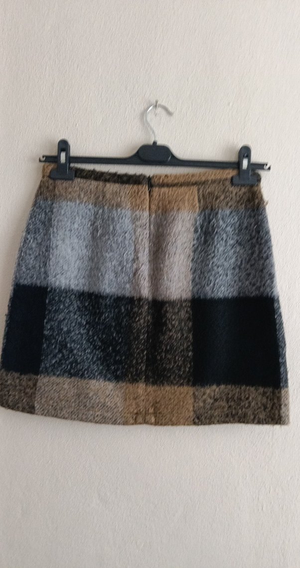 Kahverengi Gri Ekose Mini Etek - Görsel 3