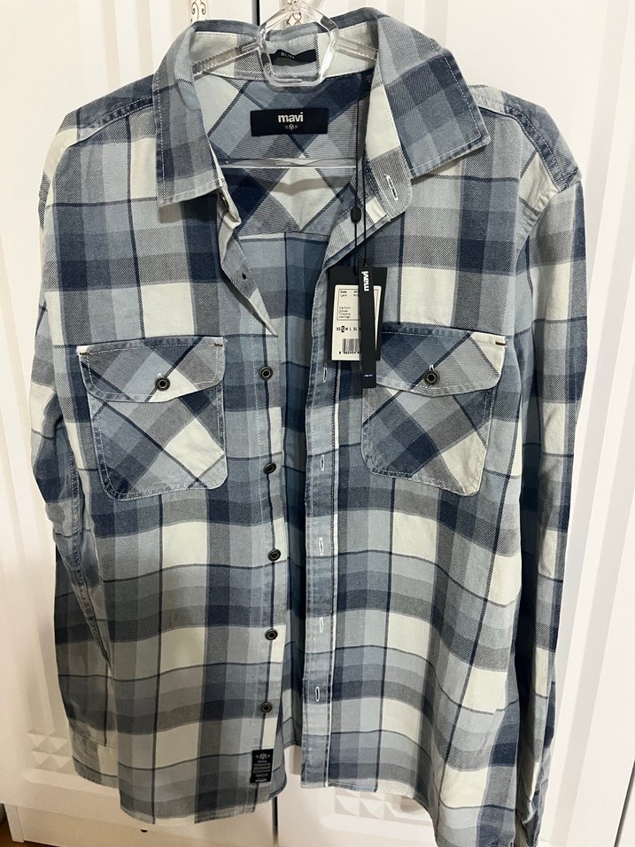 Kareli Uzun Kollu Denim Gömlek - Görsel 2