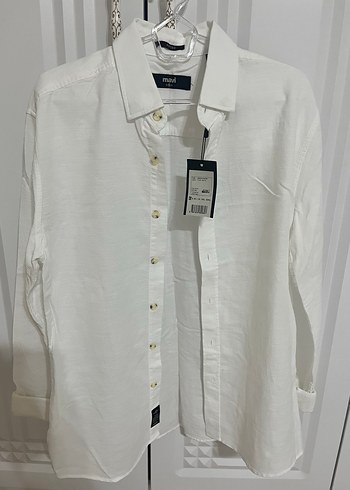 Erkek Beyaz Keten Uzun Kollu Gömlek - Görsel 2