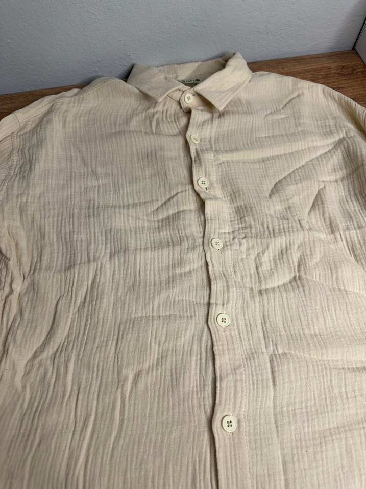 Yeşil Keten Kısa Kollu Gömlek - Görsel 3