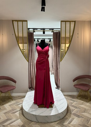 Bordo Drapeli Uzun Abiye Elbise - Görsel 4