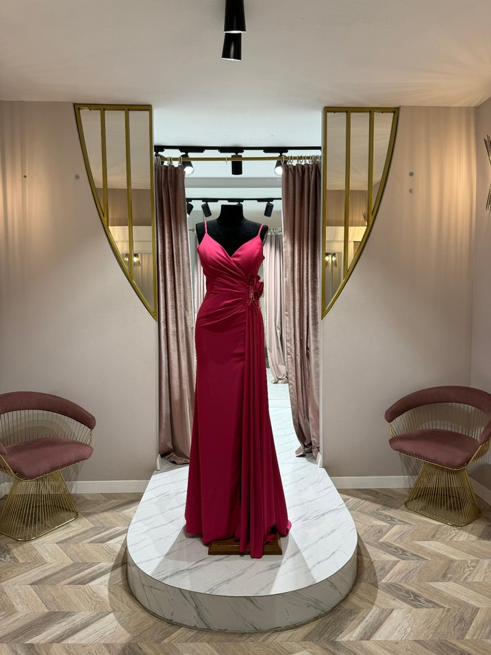 Bordo Drapeli Uzun Abiye Elbise - Görsel 4