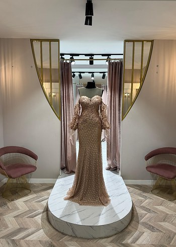 Parlak Kırmızı Drape ve Nakışlı Uzun Abiye - Görsel 12