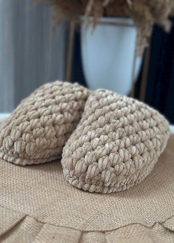 Bej Örgü Kadın Ev Terliği - Görsel 3