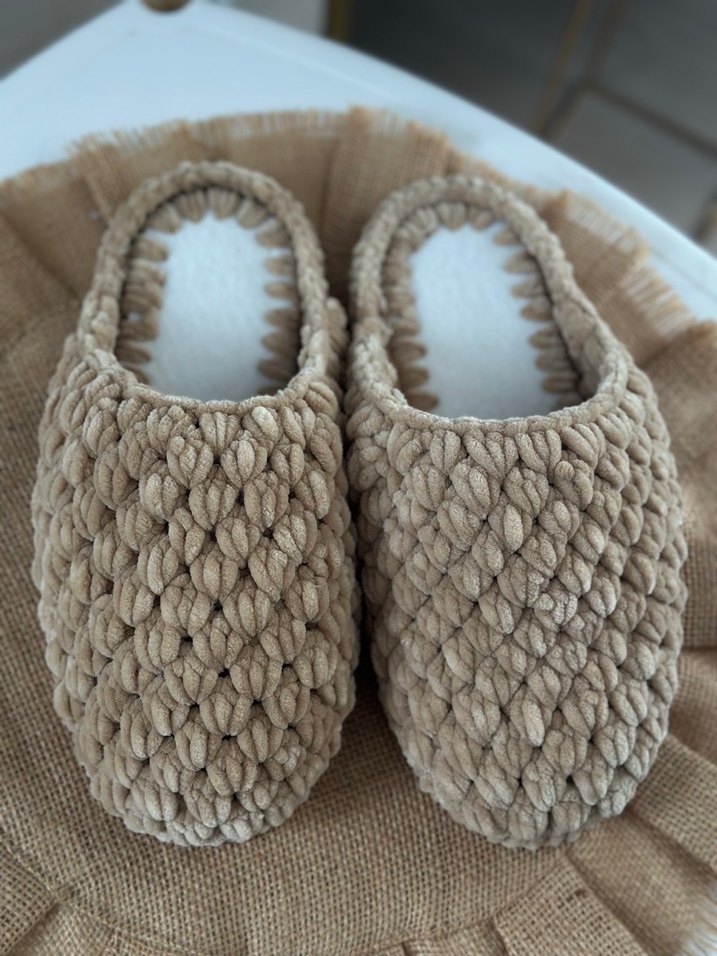 Bej Örgü Kadın Ev Terliği - Görsel 4