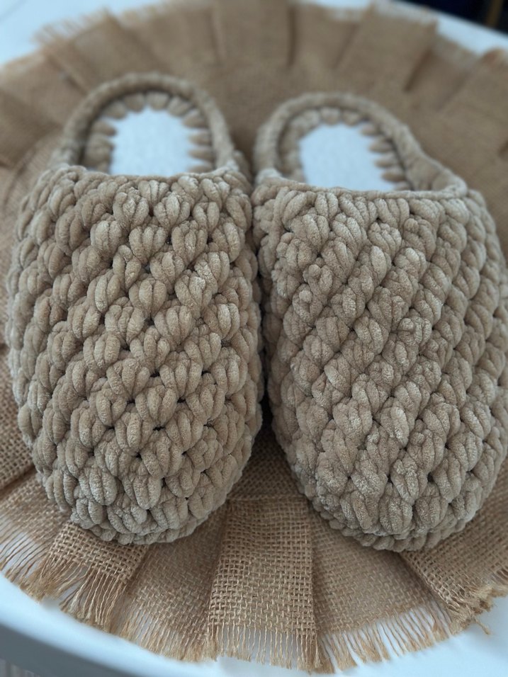 Bej Örgü Kadın Ev Terliği - Görsel 2