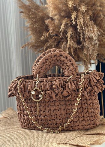 Kahverengi Örgü Kadın Çanta - Görsel 6