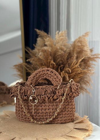 Kahverengi Örgü Kadın Çanta - Görsel 7