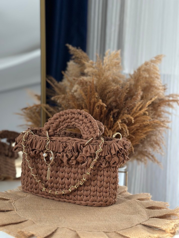 Kahverengi Örgü Kadın Çanta - Görsel 5