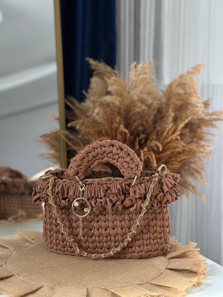 Kahverengi Örgü Kadın Çanta - Görsel 2