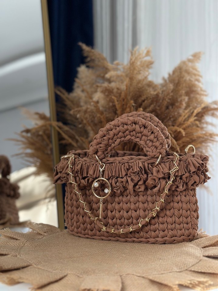 Kahverengi Örgü Kadın Çanta - Görsel 4