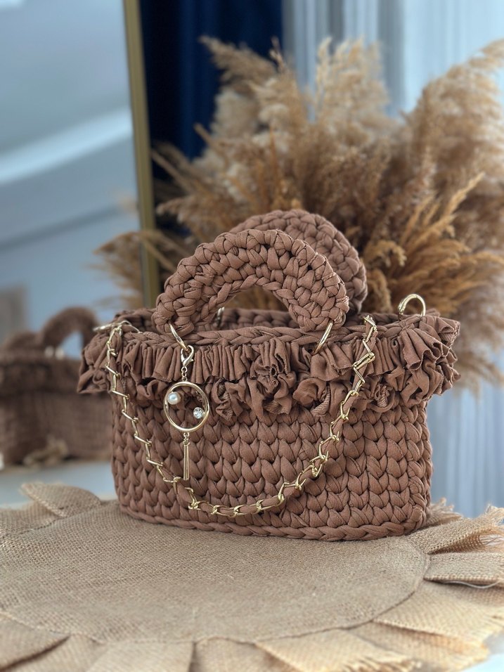 Kahverengi Örgü Kadın Çanta - Görsel 3