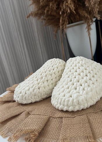 Örgü Kadın Ev Terliği Beyaz - Görsel 4