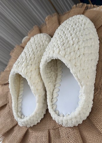 Örgü Kadın Ev Terliği Beyaz - Görsel 2