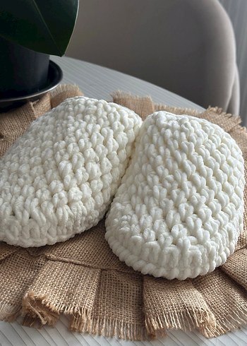 Örgü Kadın Ev Terliği Beyaz - Görsel 5