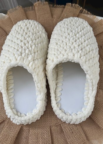 Örgü Kadın Ev Terliği Beyaz - Görsel 3