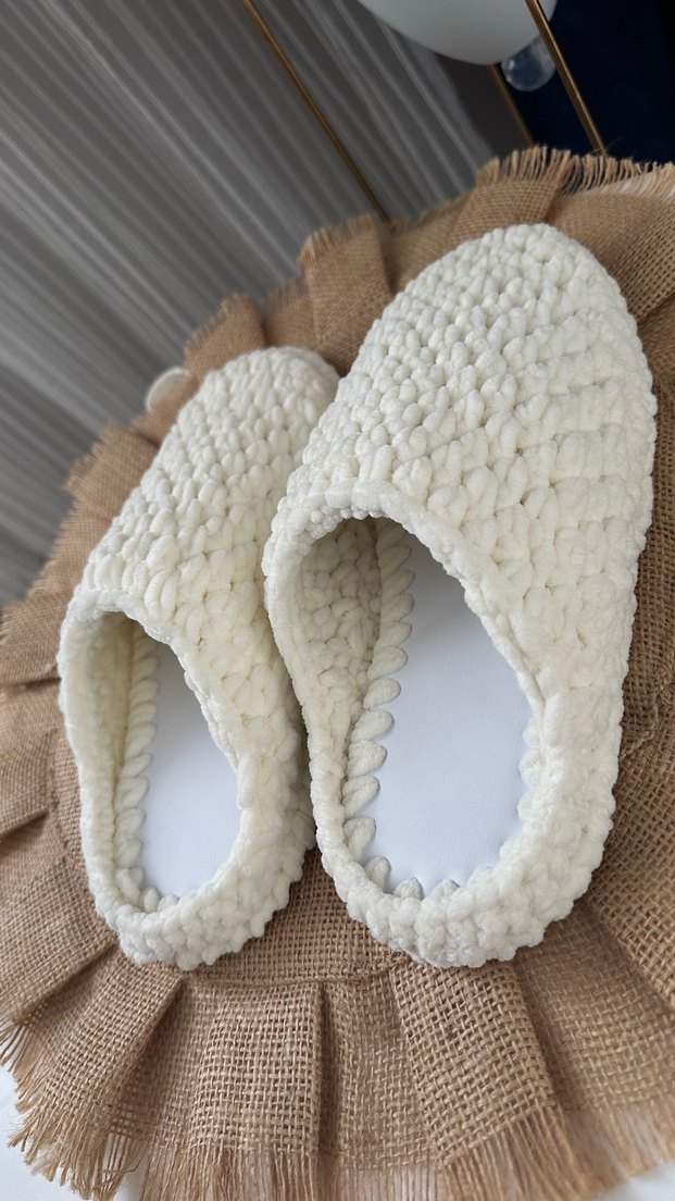 Örgü Kadın Ev Terliği Beyaz - Görsel 2