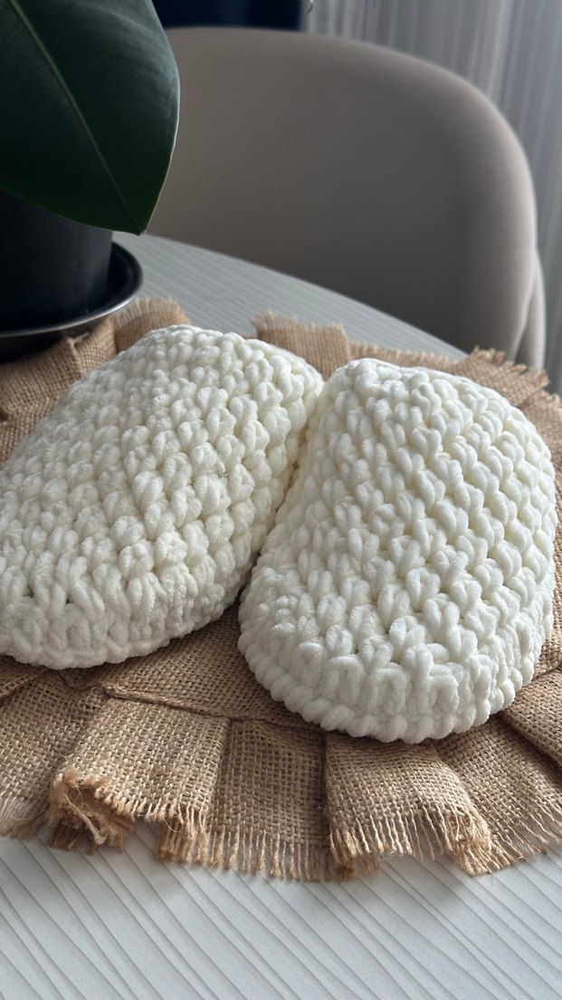 Örgü Kadın Ev Terliği Beyaz - Görsel 5