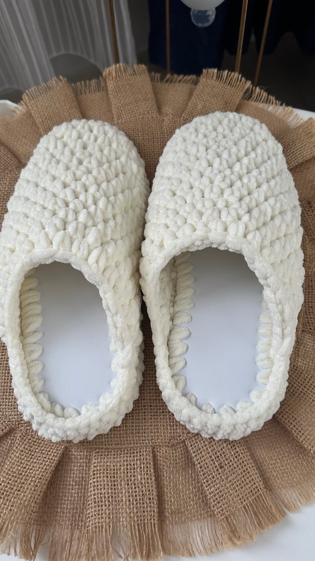 Örgü Kadın Ev Terliği Beyaz - Görsel 3