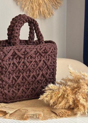 Örgü Kahverengi Bohem Kadın Çanta - Görsel 2
