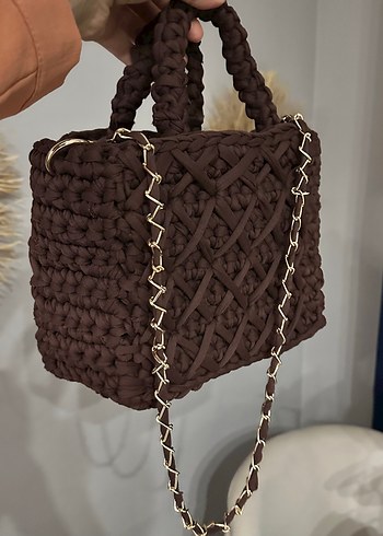 Örgü Kahverengi Bohem Kadın Çanta - Görsel 4