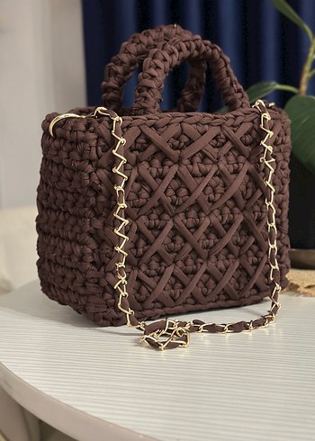 Örgü Kahverengi Bohem Kadın Çanta - Görsel 3