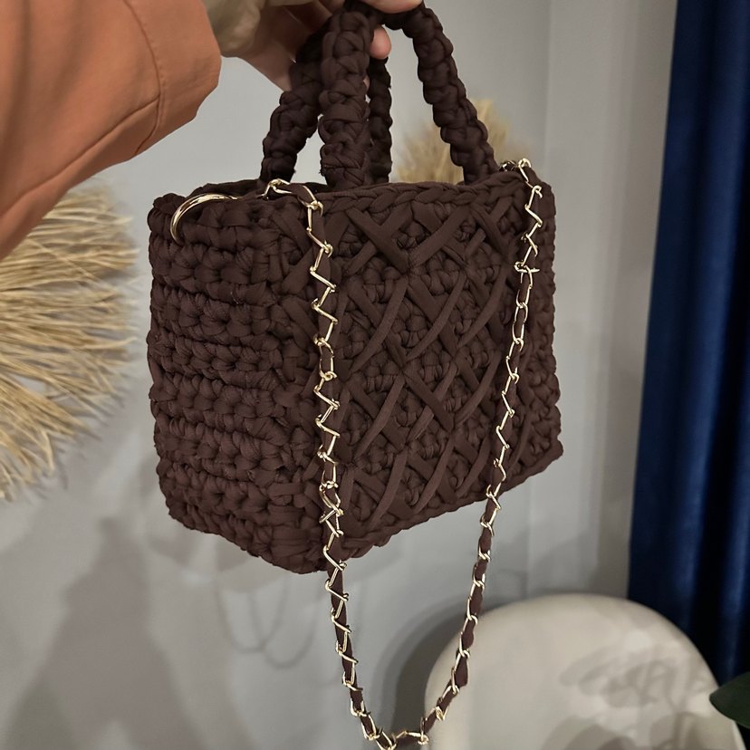 Örgü Kahverengi Bohem Kadın Çanta - Görsel 4