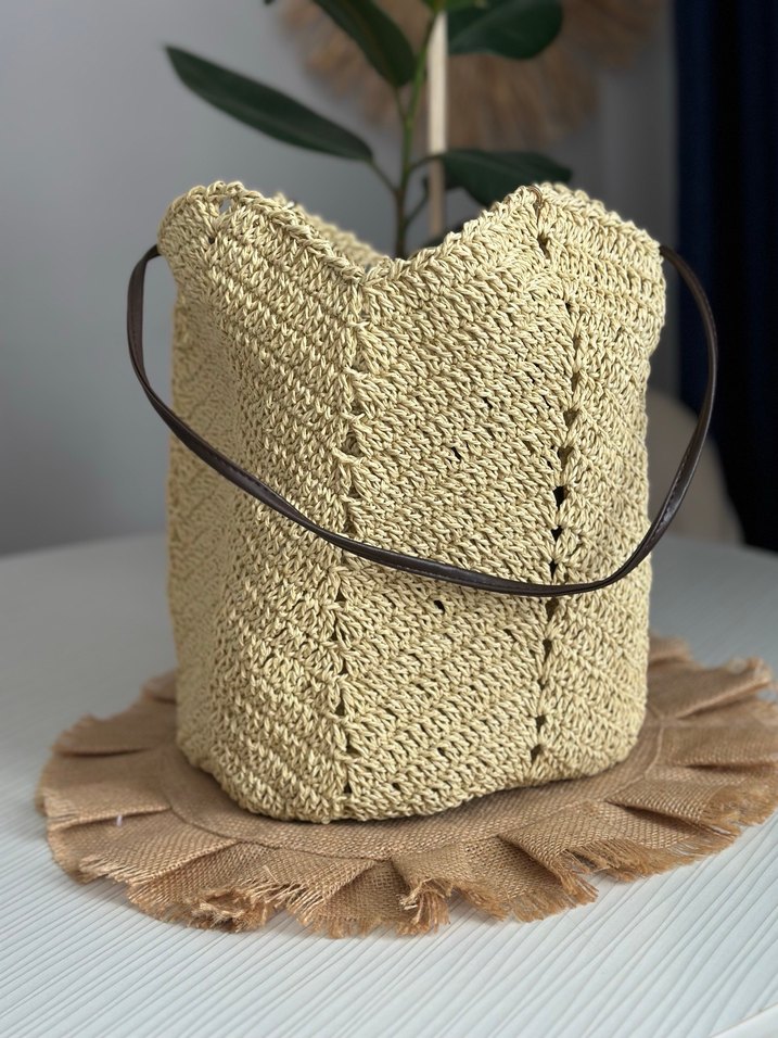 Bej Nakışlı Örgü Bohem Kadın Çanta - Görsel 4